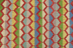 Flat Weave Kilim Antique Navaho Vintage handmade Modern Kilim Blue Rust Hand-Woven Rectangle 100% Wool Area Rug 5x8