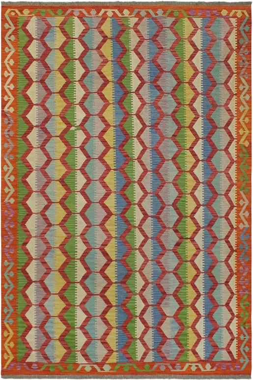 Flat Weave Kilim Antique Navaho Vintage handmade Modern Kilim Blue Rust Hand-Woven Rectangle 100% Wool Area Rug 5x8