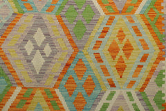 handmade Geometric Kilim Orange Blue Hand-Woven RECTANGLE 100% WOOL area rug 4 x 5