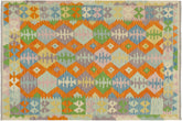 handmade Geometric Kilim Orange Blue Hand-Woven RECTANGLE 100% WOOL area rug 4 x 6