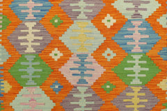 Flat Weave Kilim Antique Navaho Vintage handmade Geometric Kilim Orange Blue Hand-Woven Rectangle 100% Wool Area Rug 4x6