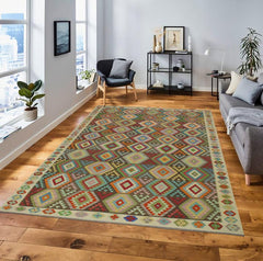 Flat Weave Kilim Antique Navaho Vintage handmade Geometric Kilim Brown Beige Hand-Woven Rectangle 100% Wool Area Rug 9x12