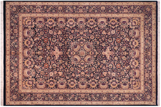 handmade Traditional Lahore Blue Beige Hand Knotted RECTANGLE 100% WOOL area rug 10x14