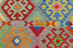 Flat Weave Kilim Antique Navaho Vintage handmade Geometric Kilim Blue Red Hand-Woven Rectangle 100% Wool Area Rug 8x11