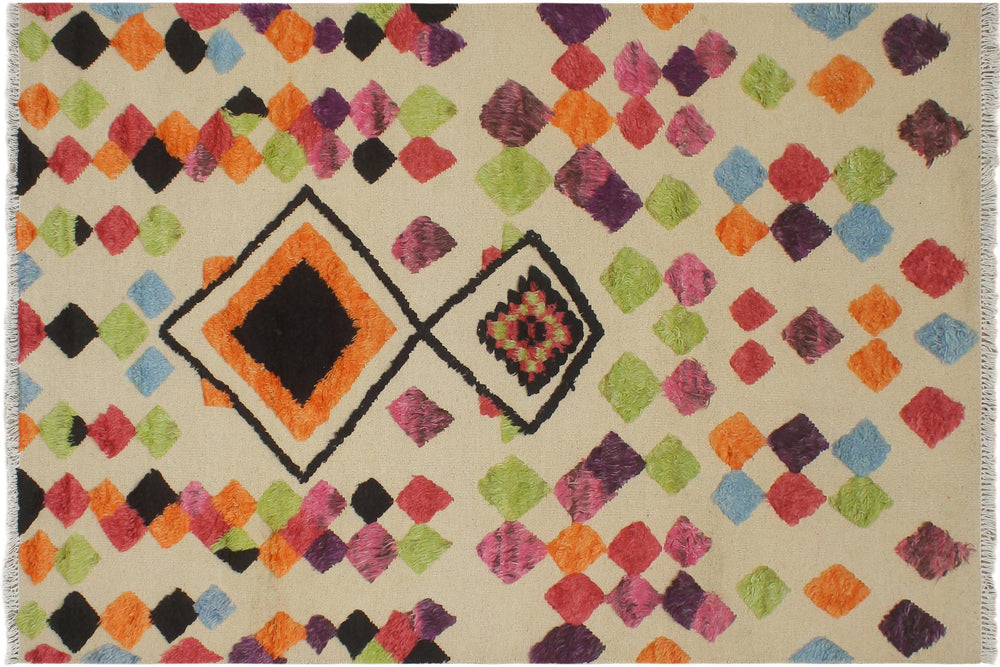 handmade Geometric Moroccan Hi Beige Orange Hand Knotted RECTANGLE 100% WOOL area rug 5' x 8'
