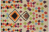 handmade Geometric Moroccan Hi Beige Orange Hand Knotted RECTANGLE 100% WOOL area rug 5' x 8'