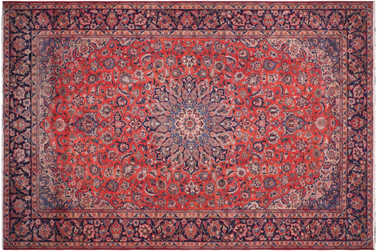 handmade Vintage Kashan Rust Blue Hand-Woven RECTANGLE 100% WOOL area rug 10' x 14'