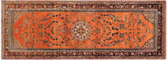 handmade Traditional Tabriz Orange Brown Hand Knotted RUNNER 100% Wool Pile area rug 4x10