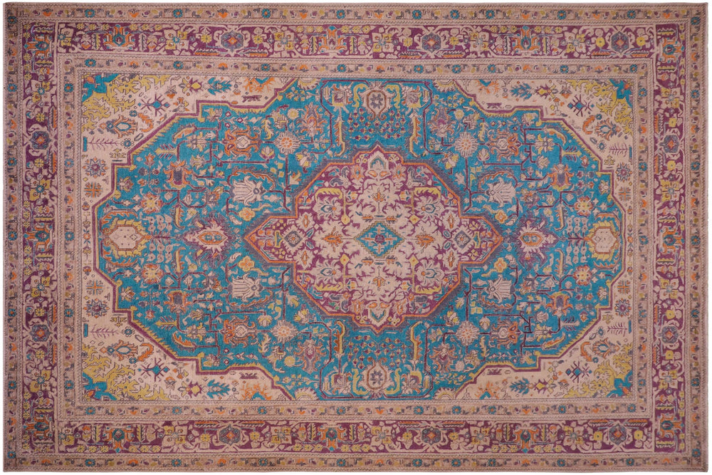 handmade Vintage Tabriz Blue Purple Hand Knotted RECTANGLE 100% WOOL area rug 8' x 11'