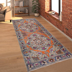 handmade Vintage Tabriz Orange Blue Hand Knotted RUNNER 100% WOOL area rug 5' x 10'