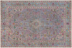 handmade Vintage Tabriz Gray Blue Hand Knotted RECTANGLE 100% WOOL area rug 6' x 10'