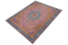 handmade Vintage Tabriz Pink Blue Hand Knotted RECTANGLE 100% WOOL area rug 9' x 12'