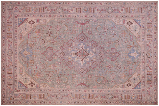 handmade Vintage Tabriz Green Gray Hand Knotted RECTANGLE 100% WOOL area rug 8' x 11'