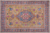 handmade Vintage Tabriz Yellow Gray Hand Knotted RECTANGLE 100% WOOL area rug 9' x 12'