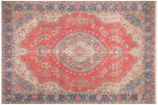 handmade Vintage Tabriz Red Blue Hand Knotted RECTANGLE 100% WOOL area rug 9' x 13'
