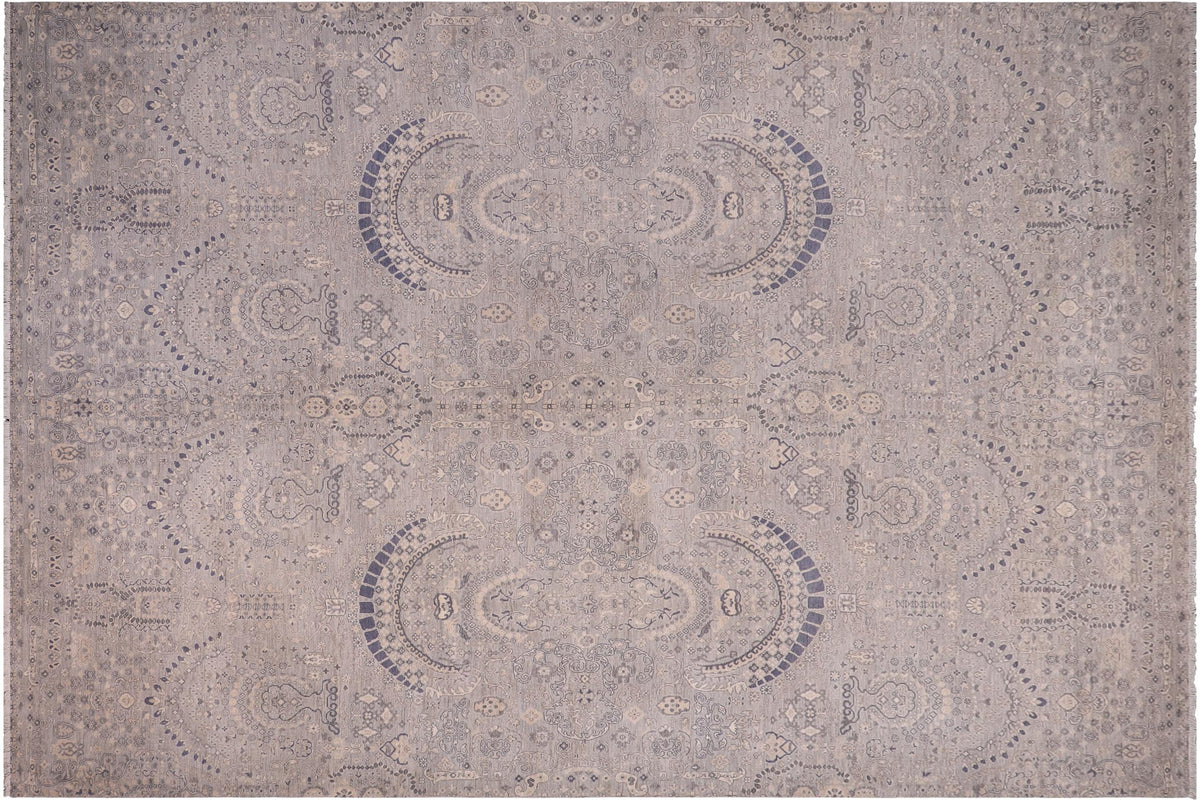 10x14 hand knotted modern wool rug in blue and beige - Eclectic Davey