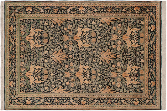 handmade Transitional Snakehead Black Green Hand Knotted RECTANGLE 100% WOOL area rug 4x6