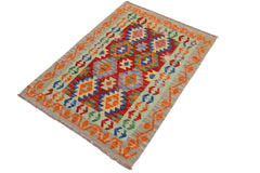 handmade Geometric Kilim Rust Gray Hand-Woven RECTANGLE 100% WOOL area rug 4 x 5