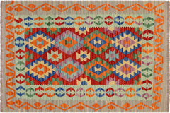 handmade Geometric Kilim Rust Gray Hand-Woven RECTANGLE 100% WOOL area rug 4 x 5