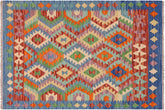 handmade Geometric Kilim Blue Rust Hand-Woven RECTANGLE 100% WOOL area rug 4 x 5