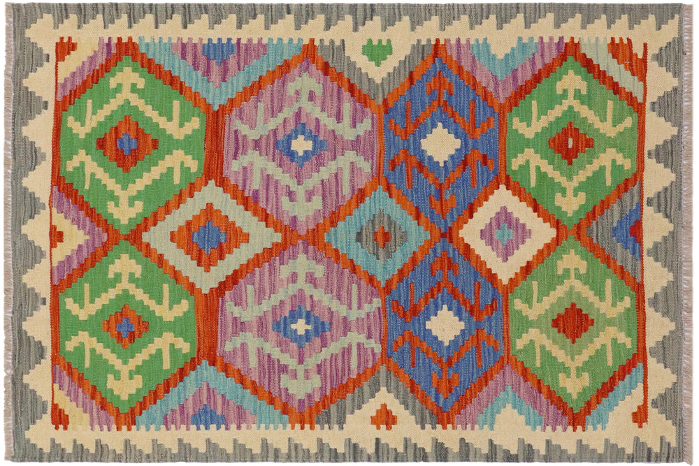 handmade Geometric Kilim Rust Gray Hand-Woven RECTANGLE 100% WOOL area rug 3 x 5