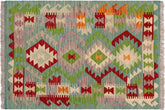 handmade Geometric Kilim Blue Red Hand-Woven RECTANGLE 100% WOOL area rug 3' x 4'