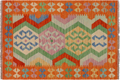 handmade Geometric Kilim Rust Blue Hand-Woven RECTANGLE 100% WOOL area rug 3' x 5'