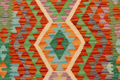 Flat Weave Kilim Antique Navaho Vintage handmade Geometric Kilim Rust Green Hand-Woven Rectangle 100% Wool Area Rug 4x5