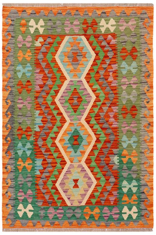 Flat Weave Kilim Antique Navaho Vintage handmade Geometric Kilim Rust Green Hand-Woven Rectangle 100% Wool Area Rug 4x5