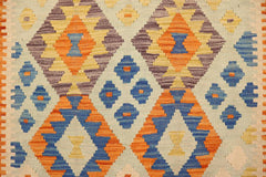 Flat Weave Kilim Antique Navaho Vintage handmade Geometric Kilim Blue Orange Hand-Woven Rectangle 100% Wool Area Rug 4x5