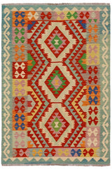 Flat Weave Kilim Antique Navaho Vintage handmade Geometric Kilim Rust Blue Hand-Woven Rectangle 100% Wool Area Rug 4x6