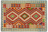 handmade Geometric Kilim Rust Blue Hand-Woven RECTANGLE 100% WOOL area rug 4' x 6'