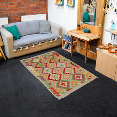 handmade Geometric Kilim Blue Rust Hand-Woven RECTANGLE 100% WOOL area rug 3 x 5