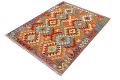 handmade Geometric Kilim Rust Purple Hand-Woven RECTANGLE 100% WOOL area rug 4 x 5