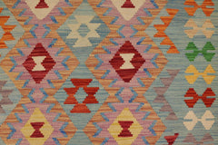 Flat Weave Kilim Antique Navaho Vintage handmade Geometric Kilim Blue Beige Hand-Woven Rectangle 100% Wool Area Rug 4x6