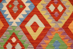 handmade Geometric Kilim Rust Blue Hand-Woven RECTANGLE 100% WOOL area rug 3 x 5