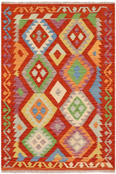 Flat Weave Kilim Antique Navaho Vintage handmade Geometric Kilim Rust Blue Hand-Woven Rectangle 100% Wool Area Rug 3x5