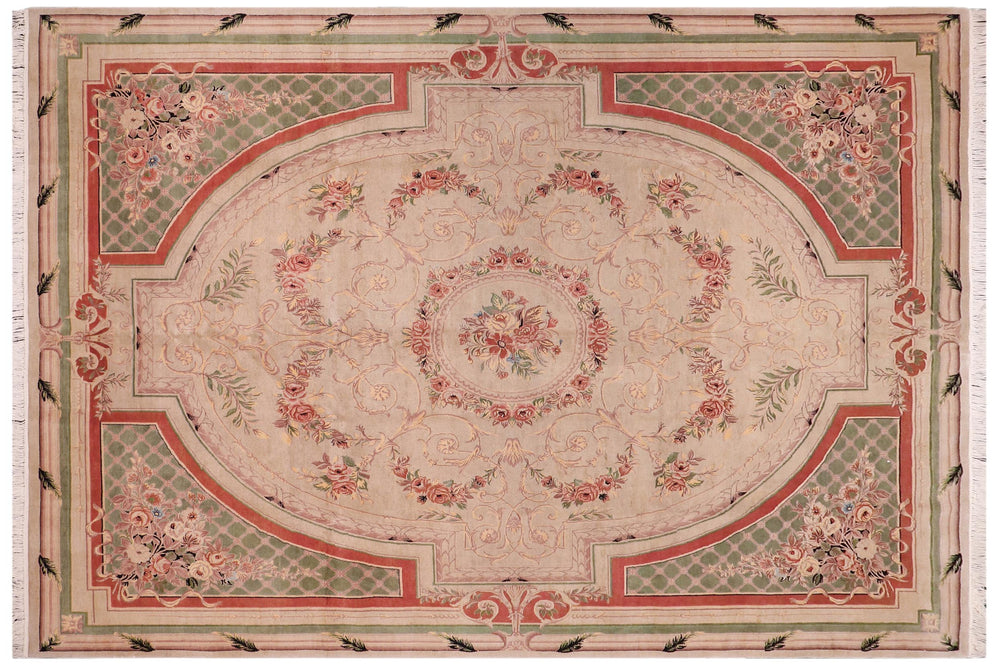 handmade Traditional Abusson Lt. Gray Green Hand Knotted RECTANGLE 100% WOOL area rug 9x12