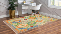 handmade Geometric Kilim Blue Gray Hand-Woven RECTANGLE 100% WOOL area rug 3 x 5