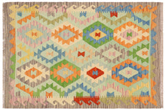 handmade Geometric Kilim Blue Gray Hand-Woven RECTANGLE 100% WOOL area rug 3 x 5