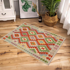 handmade Geometric Kilim Rust Blue Hand-Woven RECTANGLE 100% WOOL area rug 3 x 5