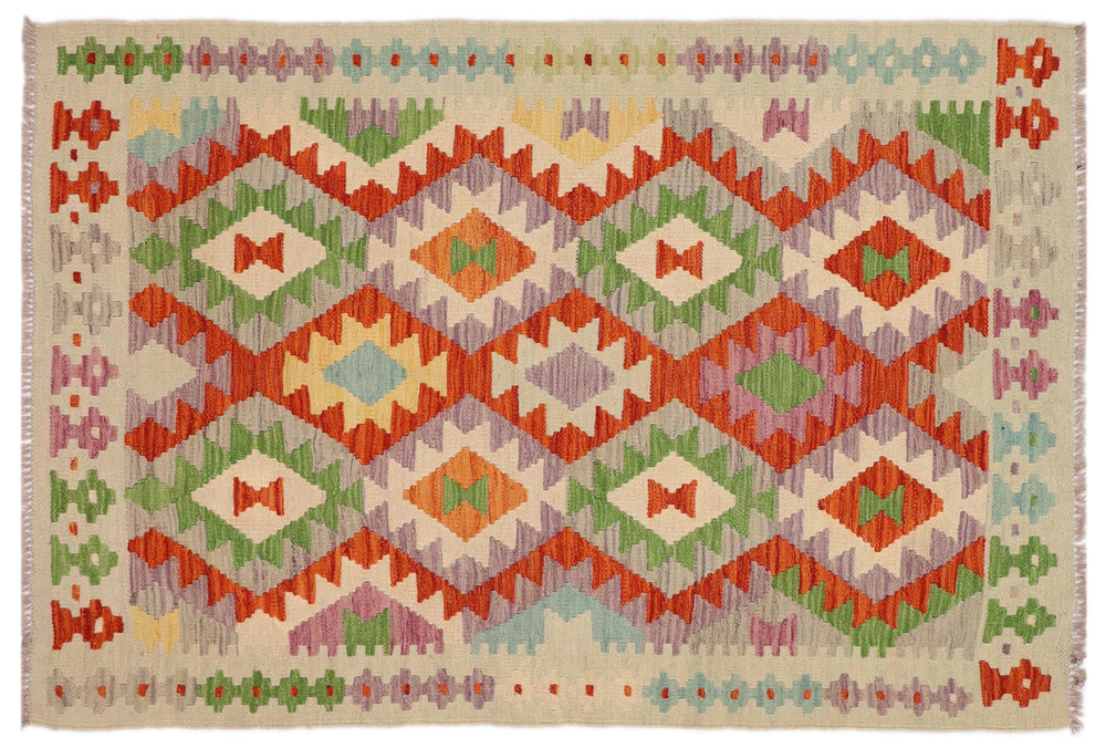 handmade Geometric Kilim Rust Blue Hand-Woven RECTANGLE 100% WOOL area rug 3 x 5