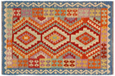 handmade Geometric Kilim Rust Blue Hand-Woven RECTANGLE 100% WOOL area rug 4' x 6'
