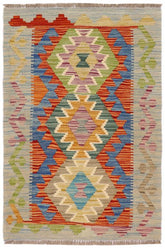 Flat Weave Kilim Antique Navaho Vintage handmade Geometric Kilim Rust Blue Hand-Woven Rectangle 100% Wool Area Rug 2x3