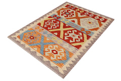 handmade Geometric Kilim Rust Blue Hand-Woven RECTANGLE 100% WOOL area rug 3 x 4
