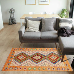 Flat Weave Kilim Antique Navaho Vintage handmade Geometric Kilim Beige Blue Hand-Woven Rectangle 100% Wool Area Rug 3x4