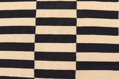 Flat Weave Kilim Antique Navaho Vintage handmade Modern Kilim Beige Black Hand-Woven Runner 100% Wool Area Rug 3x9