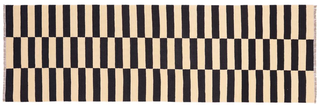 Flat Weave Kilim Antique Navaho Vintage handmade Modern Kilim Beige Black Hand-Woven Runner 100% Wool Area Rug 3x9