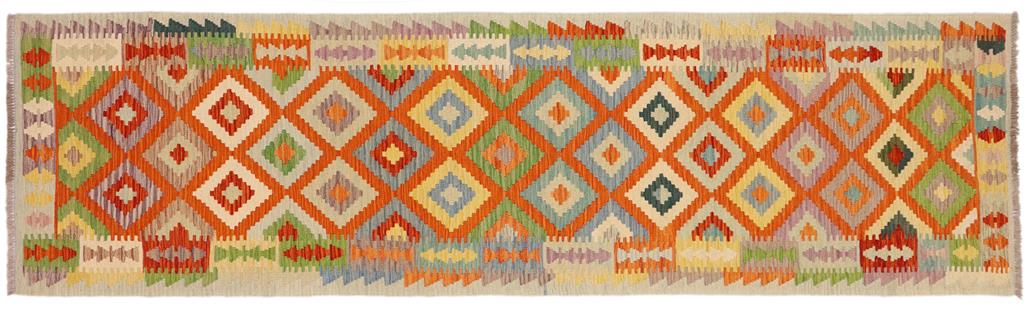 Flat Weave Kilim Antique Navaho Vintage handmade Geometric Kilim Orange Blue Hand-Woven Runner 100% Wool Area Rug 3x10