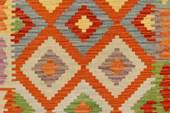 Flat Weave Kilim Antique Navaho Vintage handmade Geometric Kilim Orange Blue Hand-Woven Runner 100% Wool Area Rug 3x10